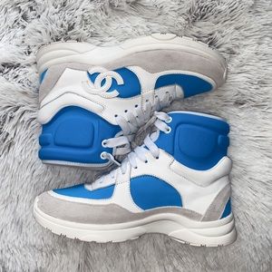 Rare blue Chanel high top sneakers